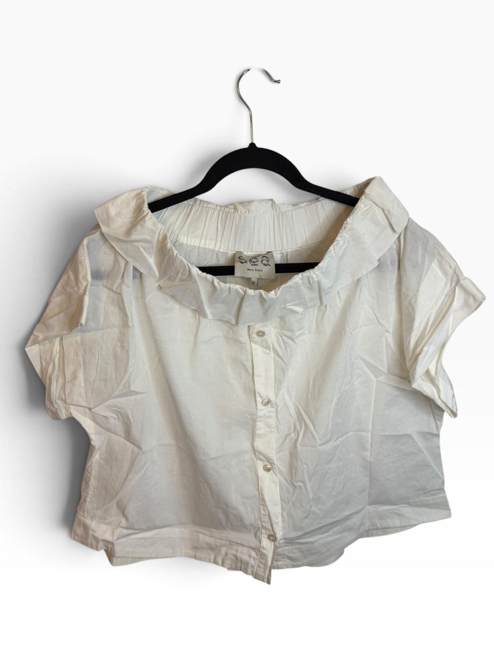 Sea New York White Cotton Boxy Button Front Prairie Top
